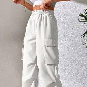 White Cargo Pants with Drawstring Bottoms